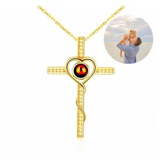 Fashion trend love with cross design projection necklace