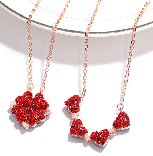 Noble and luxurious four-leaf clover paired with a heart studded with diamonds, a two-wear design necklace